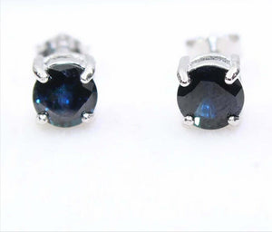 1.5ct Stud Earrings Round Cut Blue Sapphire Solitaire Design 14k White Gold Over