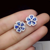 2.5ct Pear Cut Blue Sapphire Flower Design Stud Earrings 14k White Gold Finish