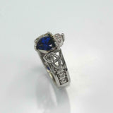 1ct Heart Cut Blue Sapphire Engagement Ring Celtic Trinity 14k White Gold Finish