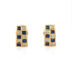 1.5ct Drop Earrings Princess Cut Blue Sapphire Tiles 14k Yellow Gold Finish