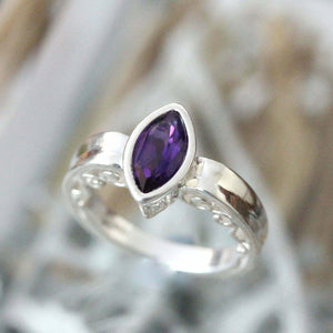 1ct Marquise Cut Purple Amethyst Engagement Ring Solitaire 14k White Gold Finish