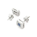 2ct Stud Earrings Princess Cut Blue Sapphire Square Cluster 14k WhiteGold Finish