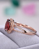 4Ct Oval Cut Red Garnet Split Shank Halo Engagement Ring 14K Rose Gold Finish