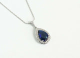 2ct Pear Cut Blue Sapphire Halo Tear Drop Pendant 14k White Gold Finish NO CHAIN