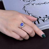 2.4ct Engagement Ring Heart Cut Blue Sapphire Split Halo 14k White Gold Finish