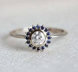 2ct Round Cut Diamond Engagement Ring 14k White Gold Finish Blue Sapphire Floral