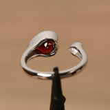 1ct Engagement Ring Heart Cut Red Garnet Open Cuff Stackable 14k White Gold Over