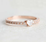 Solitaire with Accent Engagement Ring 1ct Heart Cut Diamond 14k Rose Gold Finish