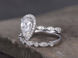 3ct Pear Cut Diamond Vintage Bridal Wedding Set Band Ring 14k White Gold Finish