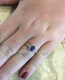 2ct Oval Cut Blue Sapphire Halo Solitaire with Accent Ring 14k Rose Gold Finish