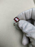 1.66ct Engagement Ring Emerald Cut Pink Ruby Diamond Petite 14k WhiteGold Finish