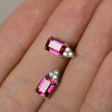 2ct Emerald Cut Pink Ruby Diamond Elegant Stud Earring 14k White Gold Finish