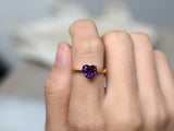 1ct Engagement Ring Heart Cut Purple Amethyst Solitaire 14k Yellow Gold Finish