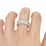 5Ct Baguette Cut Diamond Round Accents Eternity Wedding Band 14K White Gold Over