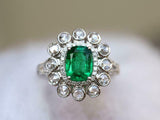 5ct Engagement Ring Cushion Cut Emerald Diamond Halo Floral 14k White Gold Over