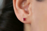 0.4ct Baguette Cut Pink Ruby Solitaire Women Stud Earrings 14k YellowGold Finish