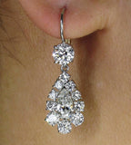 5Ct Pear Cut Diamond Round Halo Vintage Drop Earrings 14K White Gold Finish