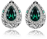 2ct Pear Cut Green Emerald Antique Vintage Stud Earrings 14k White Gold Finish