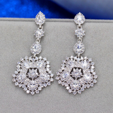 3ct Round Cut Diamond Snowflake Design Women Drop Earrings 14k White Gold Finish