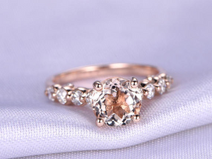 1.3ct Round Cut Morganite Engagement Ring Diamond Accents 14k Rose Gold Finish