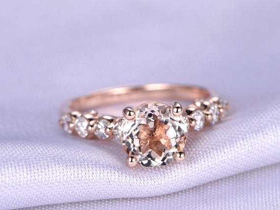 1.3ct Round Cut Morganite Engagement Ring Diamond Accents 14k Rose Gold Finish