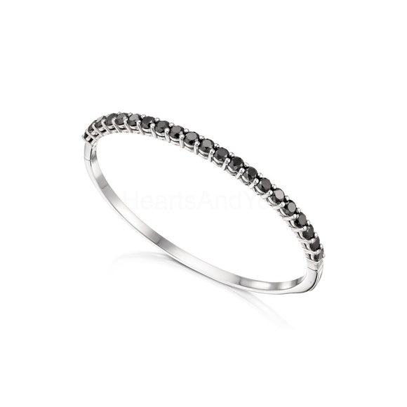 1ct Round Simulated Black Diamond Unique Bangle Bracelet 14k White Gold Plated