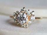 1.6ct Engagement Ring Round Cut Diamond Cluster Design 14k Yellow Gold Finish