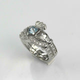 2ct Heart Cut Blue Topaz Engagement Ring Claddagh Bridal Set 14k White Gold Over