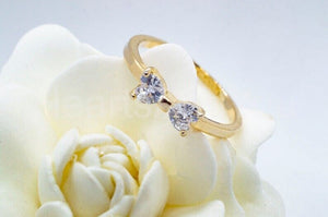 0.5ct Heart Simulated Diamond Bow Design Engagement Ring 14k Yellow Gold Plated