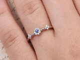 0.3ct Round Cut Blue Sapphire Engagement Ring Diamond Floral 14k White Gold Over