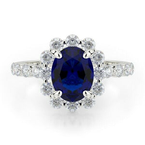 2.5ct Oval Cut Blue Sapphire Engagement Ring Diamond Floral 14k WhiteGold Finish