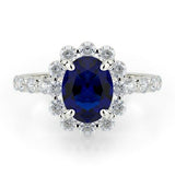 2.5ct Oval Cut Blue Sapphire Engagement Ring Diamond Floral 14k WhiteGold Finish