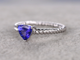 1ct Trillion Blue Sapphire Engagement Ring Braided Solitaire 14k White Gold Over