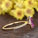 2ct Pear Cut Pink Sapphire Halo Solitaire with Accent Ring 14k YellowGold Finish