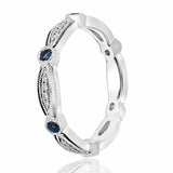 1ct Round Cut Blue Sapphire Milgrain Vintage Eternity Band 14k White Gold Finish