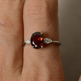 1.5ct Oval Cut Red Garnet Engagement Ring 14k White Gold Finish Three Stone