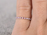 1ct Round Cut Alternate Pink Ruby Diamond Half Eternity Band 14k White Gold Over