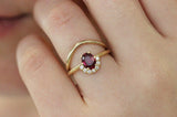 1.5ct Oval Cut Pink Ruby Engagement Ring 14k Yellow Gold Finish Diamond Crown