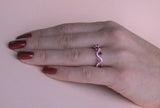 3Ct Oval Pink Ruby Diamond Delicate Wavy Engagement Ring 14K White Gold Finish