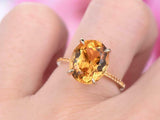 5ct Oval Yellow Citrine Engagement Ring Accents Solitaire 14k Yellow Gold Finish