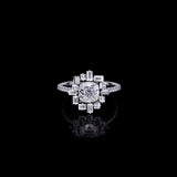 2ct Cushion Diamond Baguette Halo Art Deco Engagement Ring 14k White Gold Finish