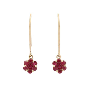 2ct Drop Earrings Round Cut Pink Ruby Floral 14k Yellow Gold Finish