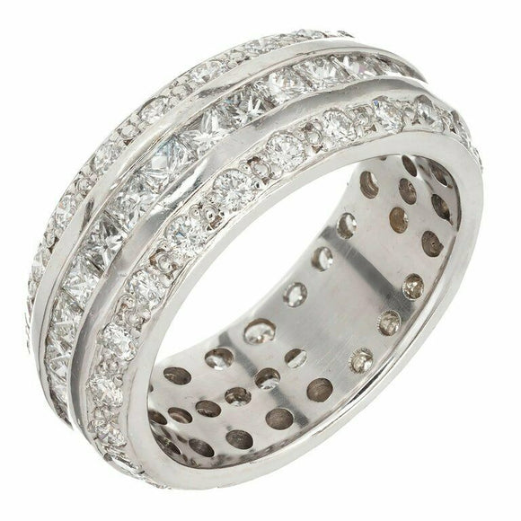 5ct Princess Round Cut Diamond 3 Row Eternity Wedding Band 14k White Gold Finish