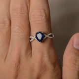 1ct Pear Cut Blue Sapphire Infinity Solitaire Engagement Ring 14k WhiteGold Over