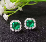 1.65ct Stud Earrings Asscher Cut Green Emerald Diamond Halo 14k WhiteGold Finish