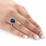 5Ct Pear Cut Blue Sapphire Vintage Cocktail Engagement Ring 18K White Gold Over