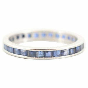 2ct Princess Cut Blue Sapphire Wedding Band Full Eternity 18k White Gold Finish