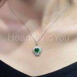 2ct Heart Cut Simulated Emerald Cluster Halo Pendant Chain 14k White Gold Plated