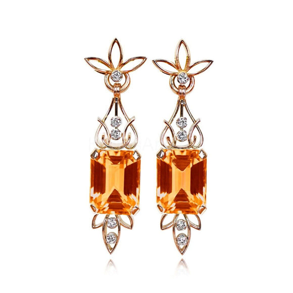 2ct Emerald Simulated Morganite Floral Dangling Earrings 14k Yellow Gold Plated