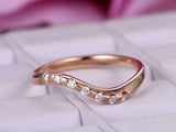 0.4ct Round Cut Diamond Wedding Ring Band Curved Stackable 14k Rose Gold Finish